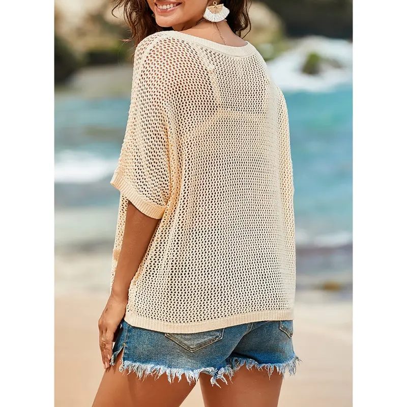 Womens Floral Fashion Summer Tops 2026 Short Sleeve Crochet Sweaters Swimsuit Cover Ups Lightweight Knit Pullover