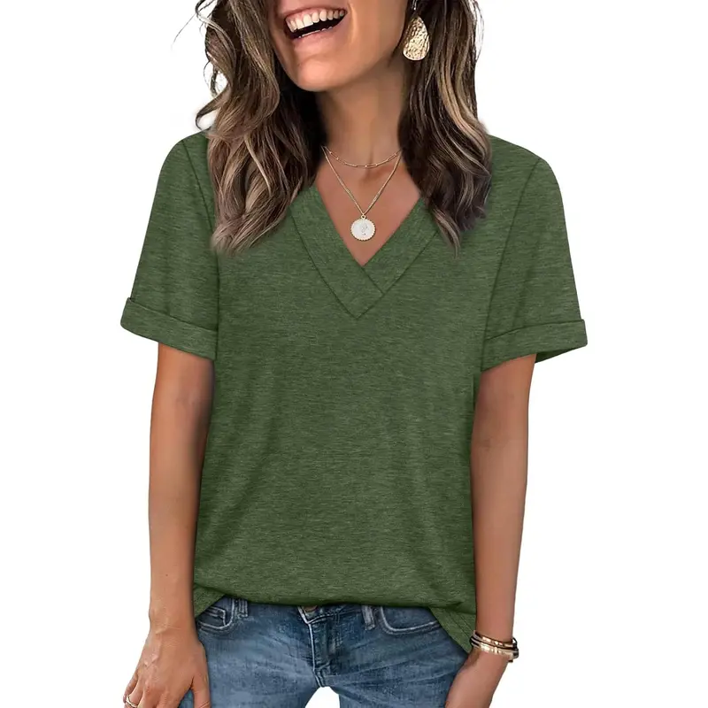 WIHOLL Womens Summer Tops Short Sleeve Basic Casual V Neck T Shirts Trendy Fashion 2025