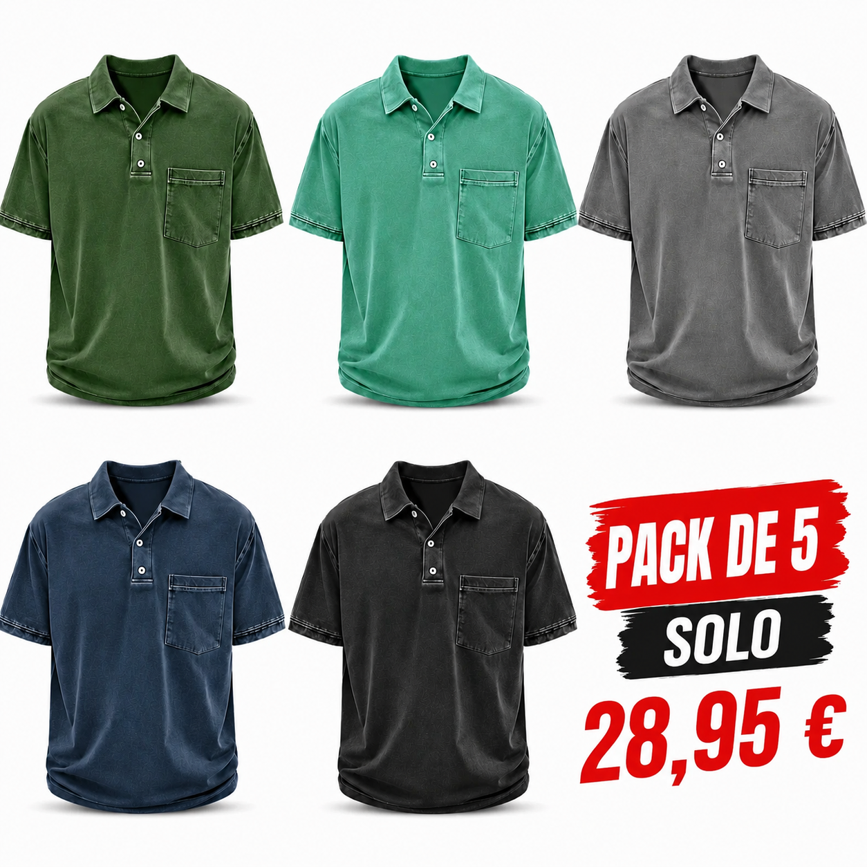 Polo Retro Desgastado para Hombre con Cuello Solapa y Bolsillo – Manga Corta
