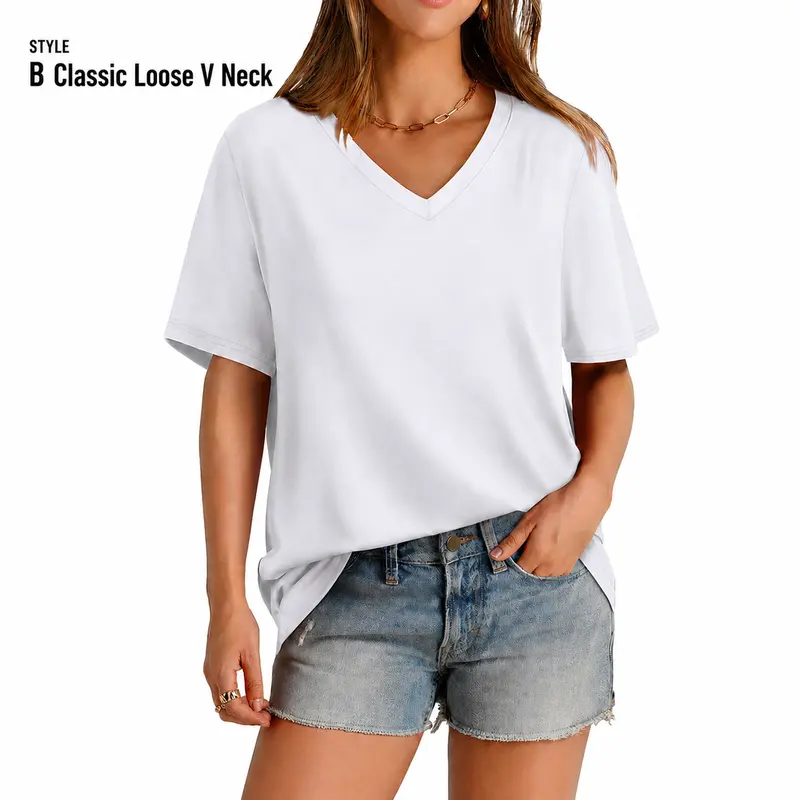 WIHOLL Womens Summer Tops Short Sleeve Basic Casual V Neck T Shirts Trendy Fashion 2025