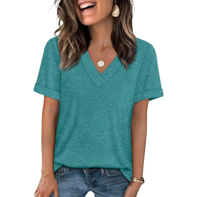 WIHOLL Womens Summer Tops Short Sleeve Basic Casual V Neck T Shirts Trendy Fashion 2025