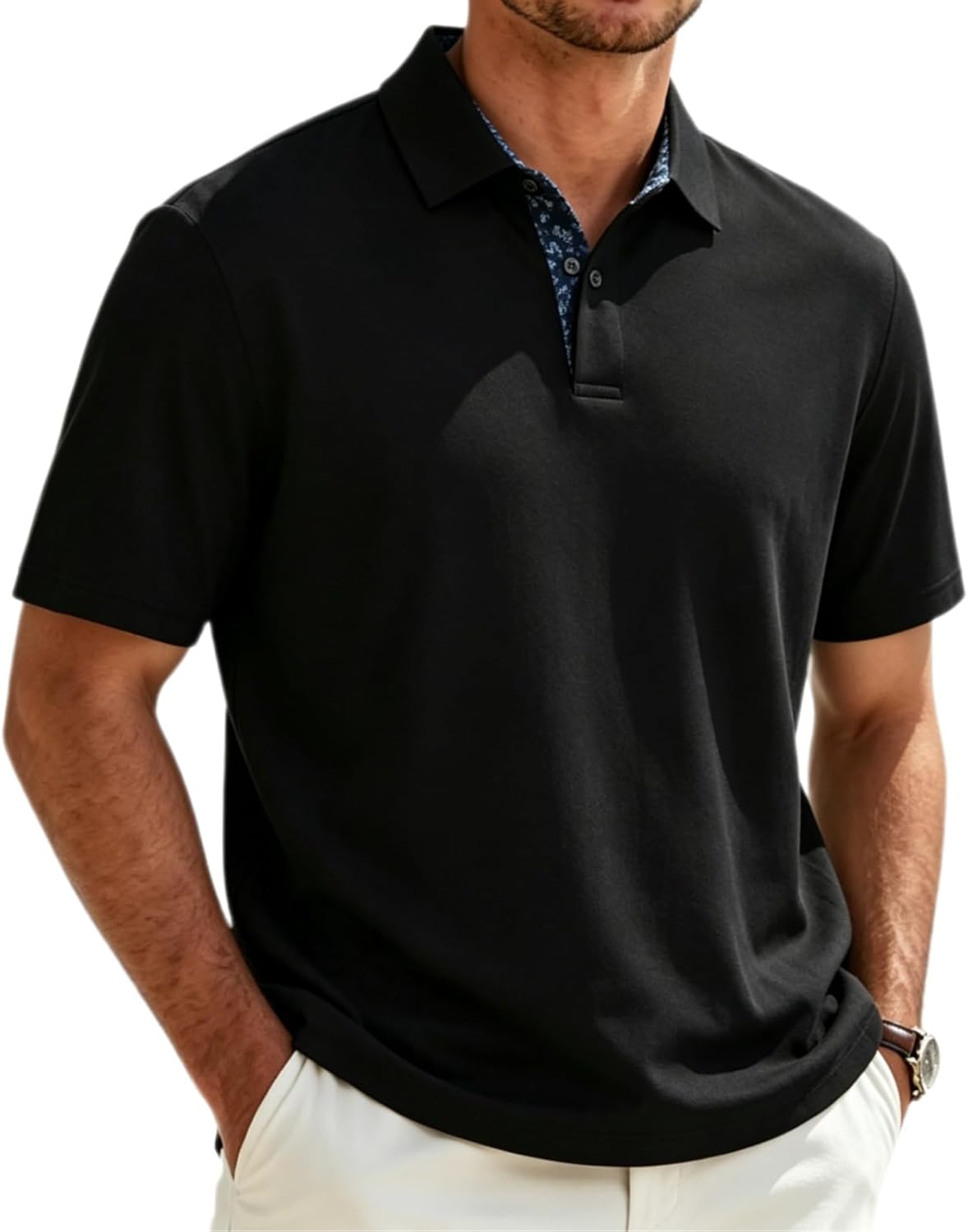 Breeze Polo Shirts for Men Short Sleeve Casual Collared Button Up Quick Dry Business Golf Tees Summer Vacation Tshirt