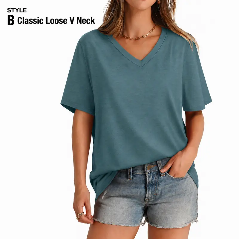 WIHOLL Womens Summer Tops Short Sleeve Basic Casual V Neck T Shirts Trendy Fashion 2025