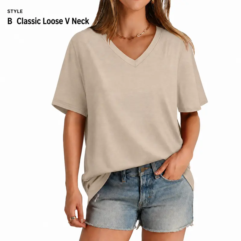 WIHOLL Womens Summer Tops Short Sleeve Basic Casual V Neck T Shirts Trendy Fashion 2025