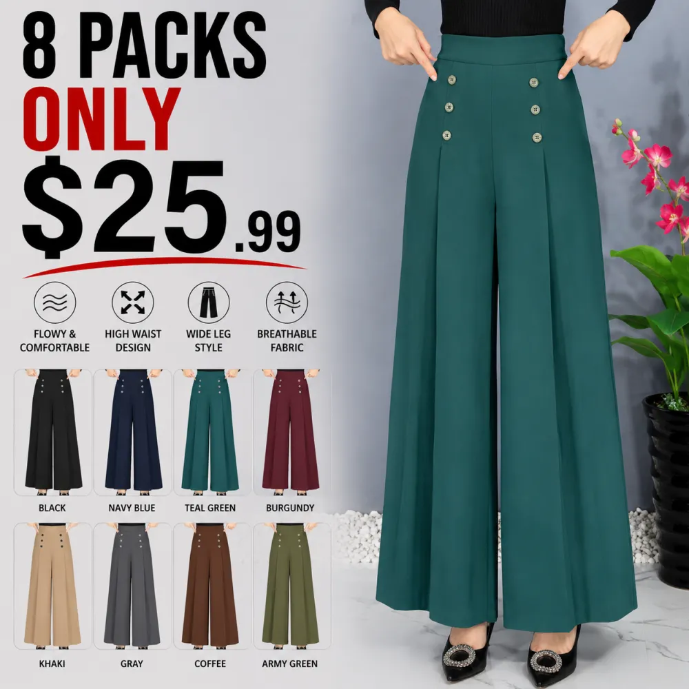 ⚡FINAL SALE⚡- 8 PACK Women’s High Waist Wide-Leg Pants – Double Button Elegant Palazzo Trousers
