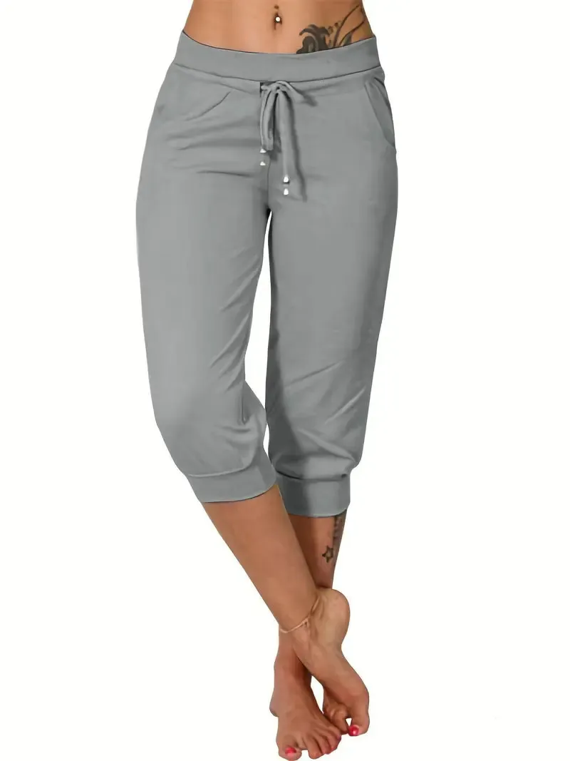 🔥Hot Summer Sale🔥Women’s Drawstring Capri Pants with Pockets for Casual Comfort Wear
