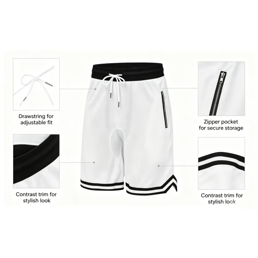 Men’s casual athletic shorts with zippered pockets