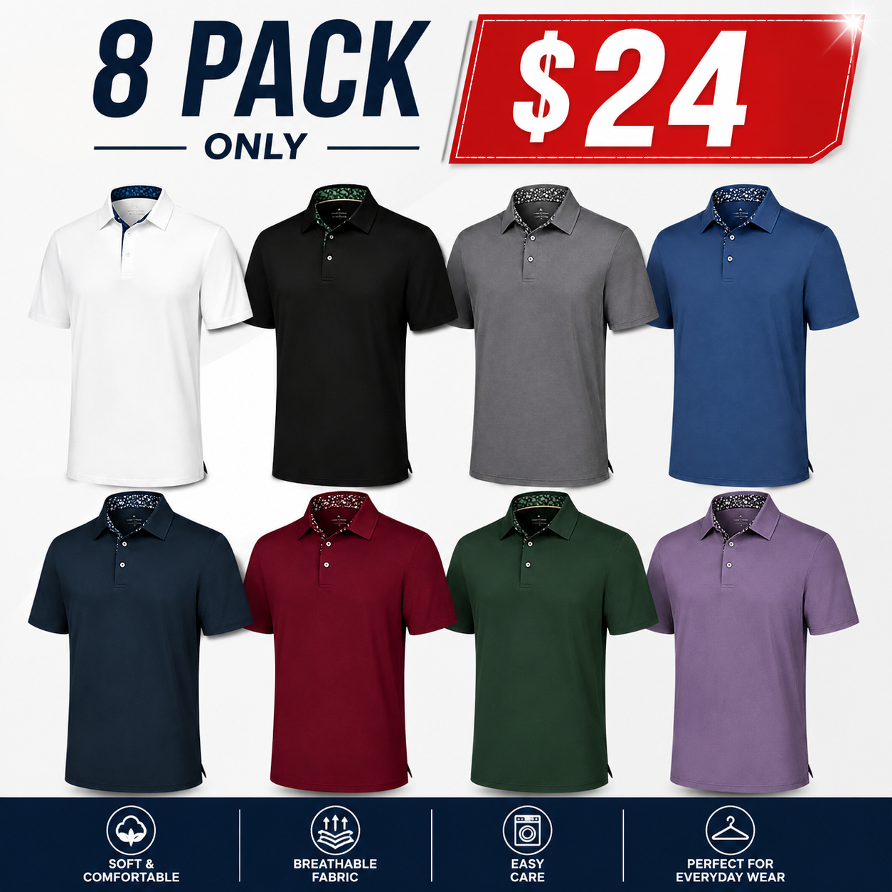Men’s Polo Shirts - Soft Cotton, Short Sleeve Comfort