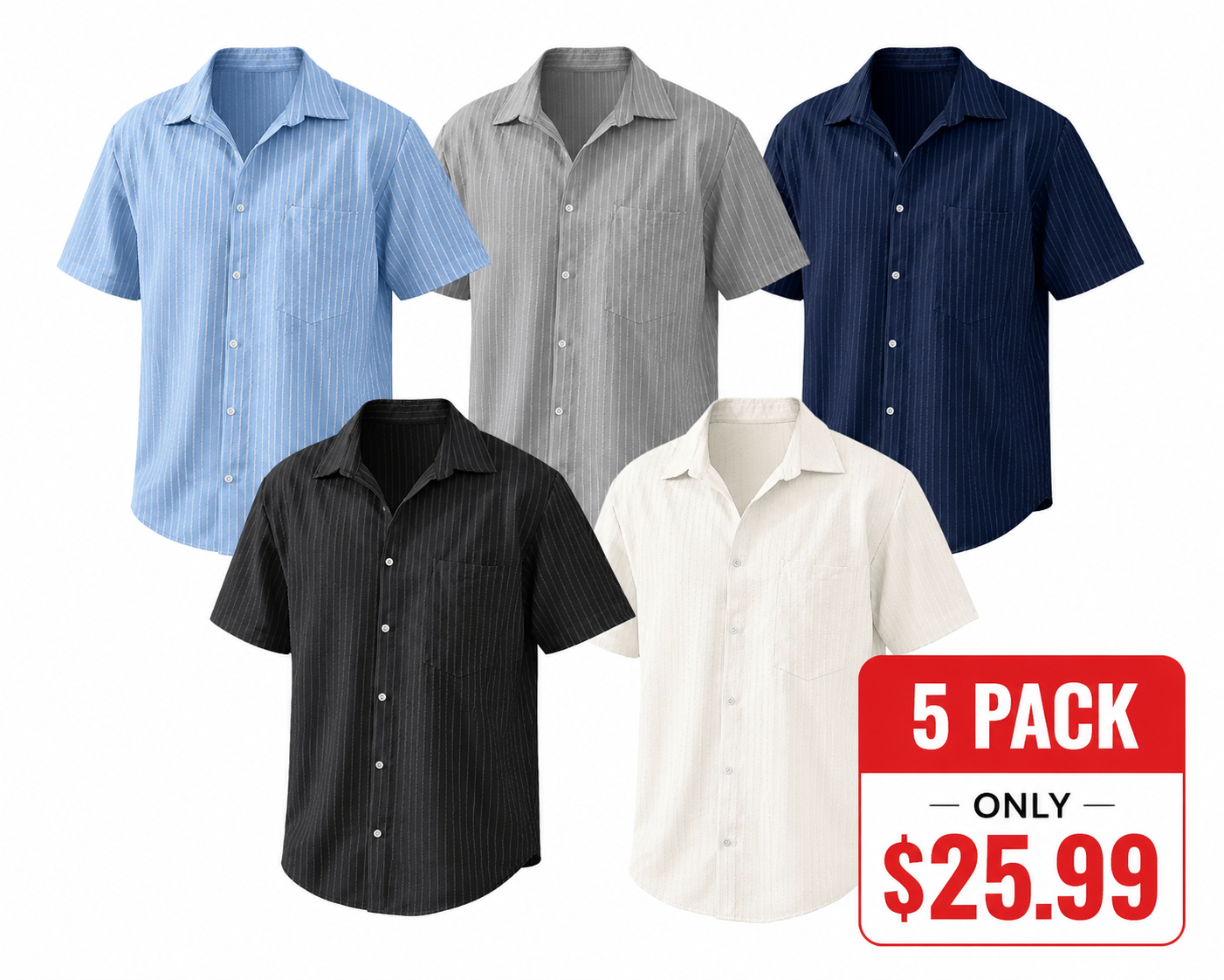Men's Striped Cotton Linen Pocket Hawaiian Casual Short Sleeve Shirt