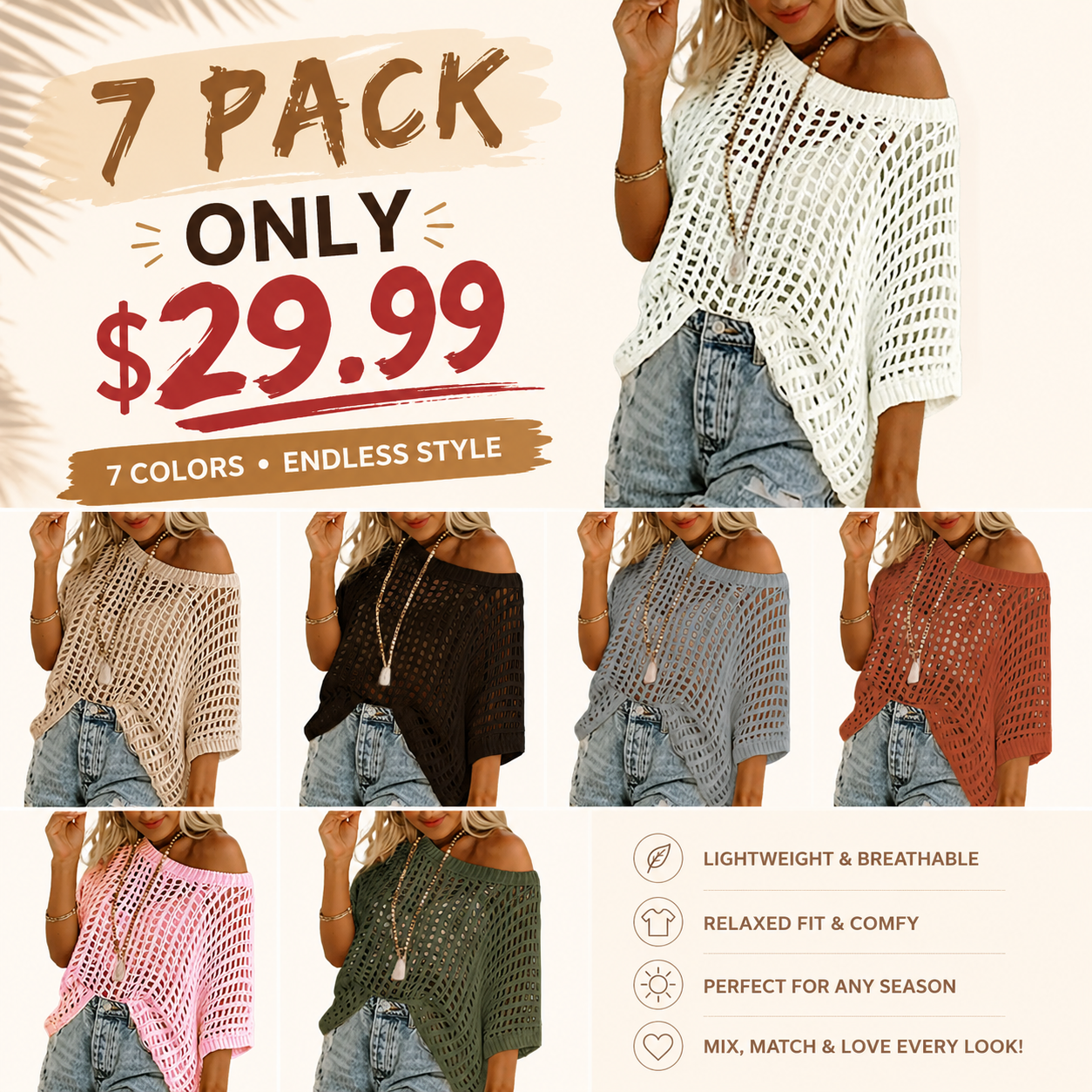 Womens Summer Scoop Neck Short Sleeve Sweater Casual Crochet Hollow Out Knit Tops Pullover Shirts Beach Coverup
