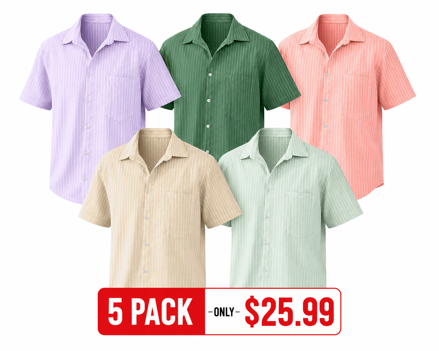 Men's Striped Cotton Linen Pocket Hawaiian Casual Short Sleeve Shirt