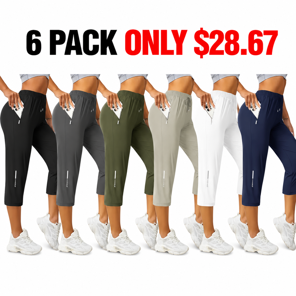 Women’s Capri Pants – Loose Fit, Summer Drawstring Waist, Zipper Pockets, Breathable High-Stretch Fabric, Suitable for Everyday Wear