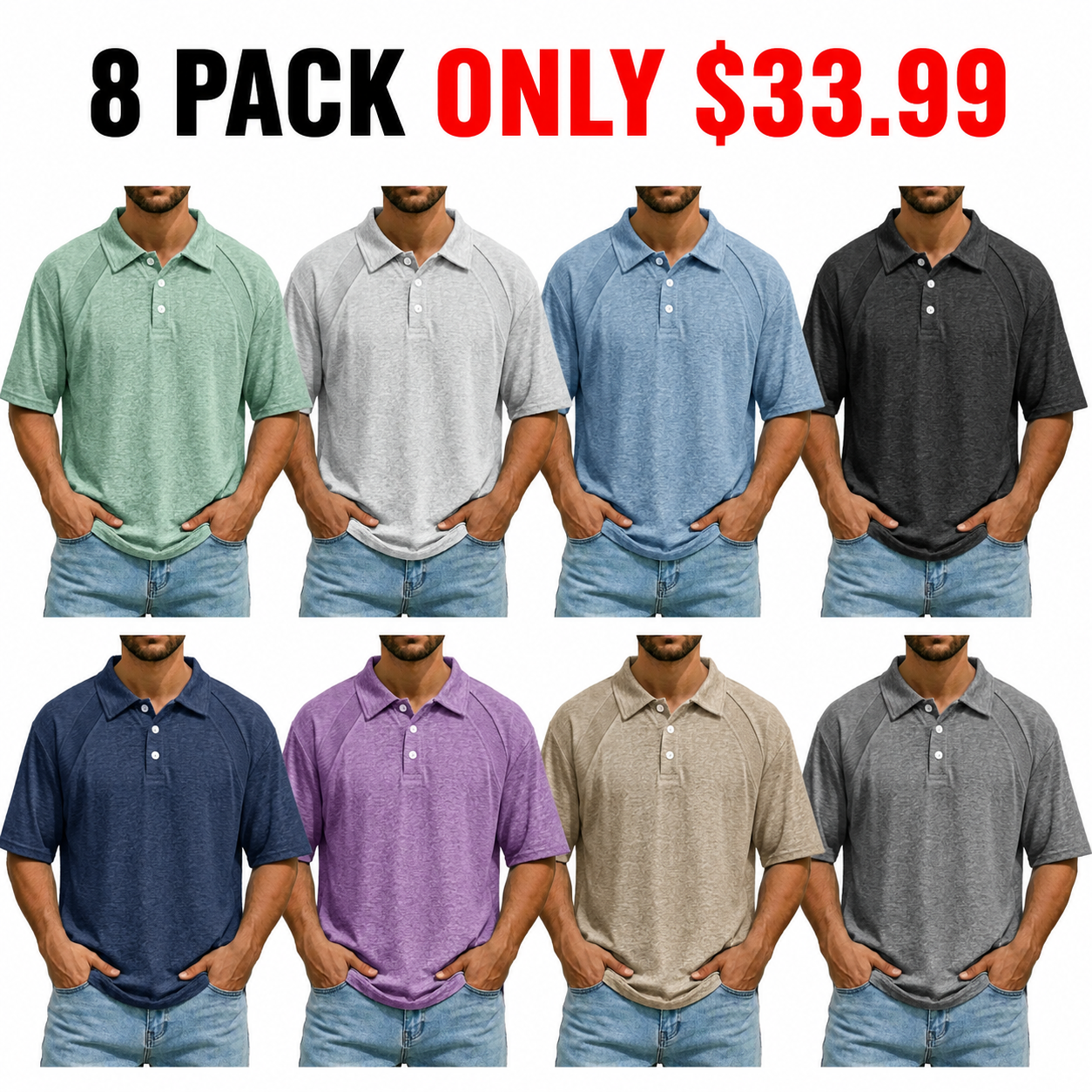 ✨ Best-Seller! Men's Casual Raglan Polo Shirt with Turn-Down Collar and Button-Up Short Sleeve