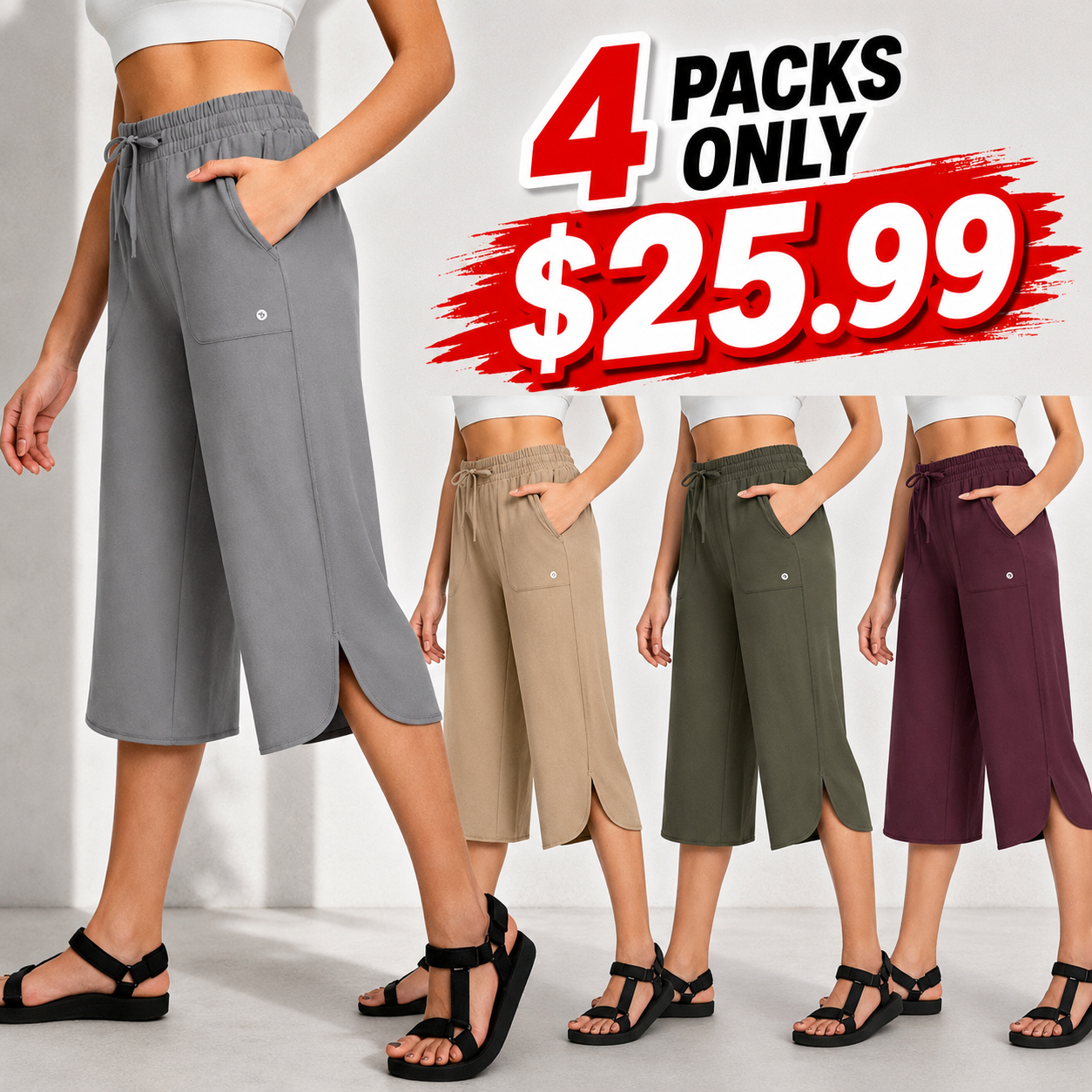 👖 Women's Wide-Leg Yoga Capri Pants—High-waisted with pockets, quick-drying and lightweight, UPF 50+ sun protection