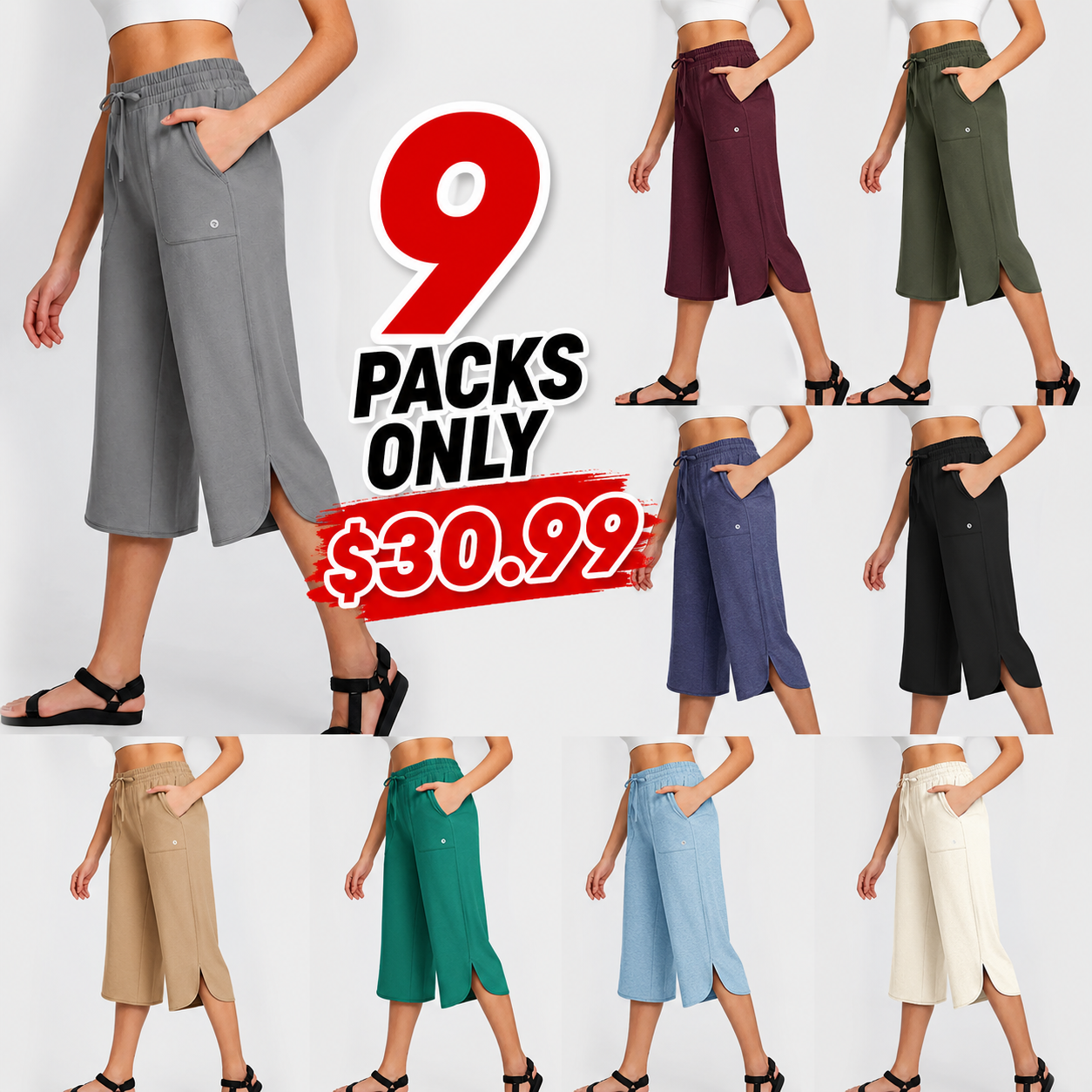 👖 Women's Wide-Leg Yoga Capri Pants—High-waisted with pockets, quick-drying and lightweight, UPF 50+ sun protection