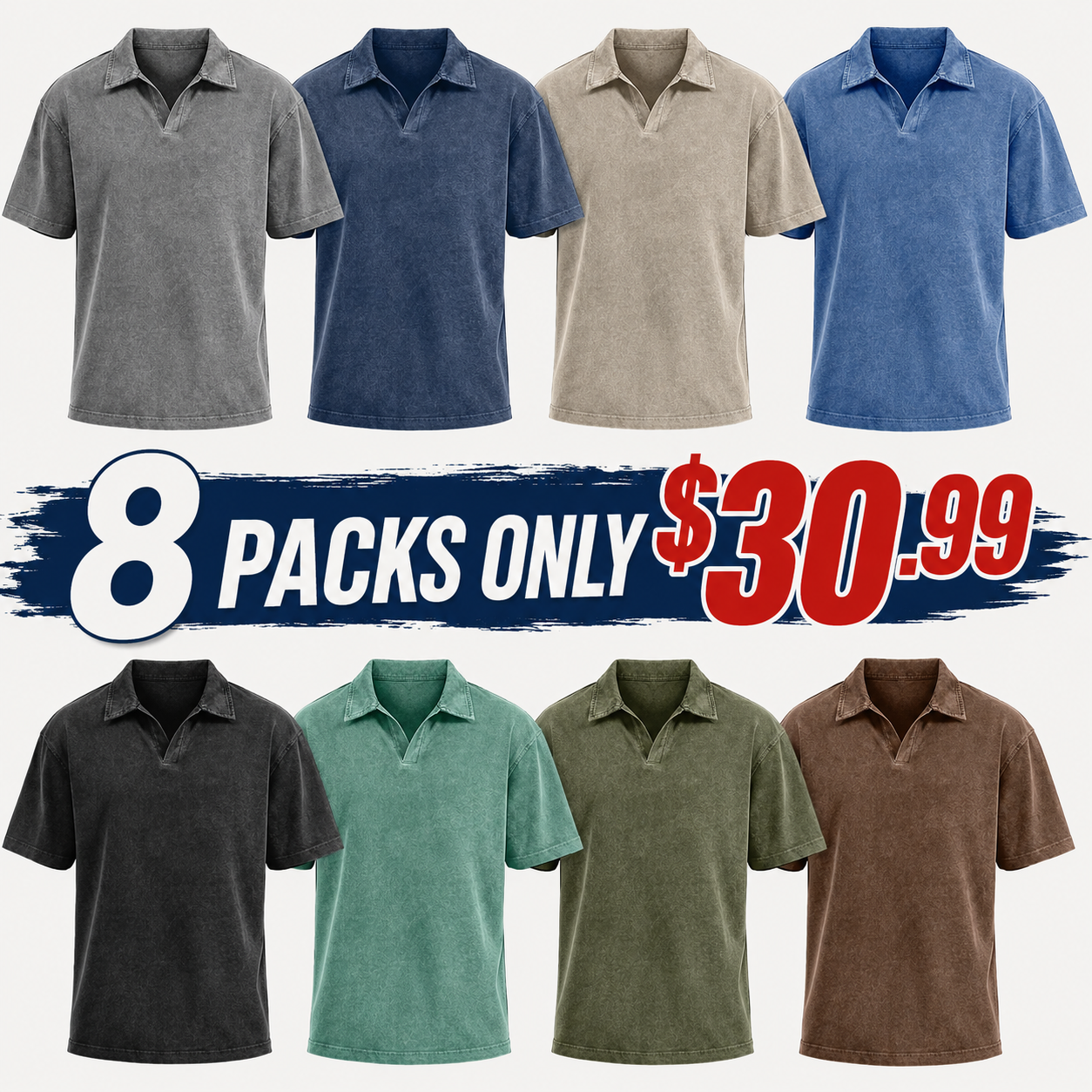 Men's Vintage Distressed Loose-Fit Casual Seagull Collar Short-Sleeve Polo Shirt