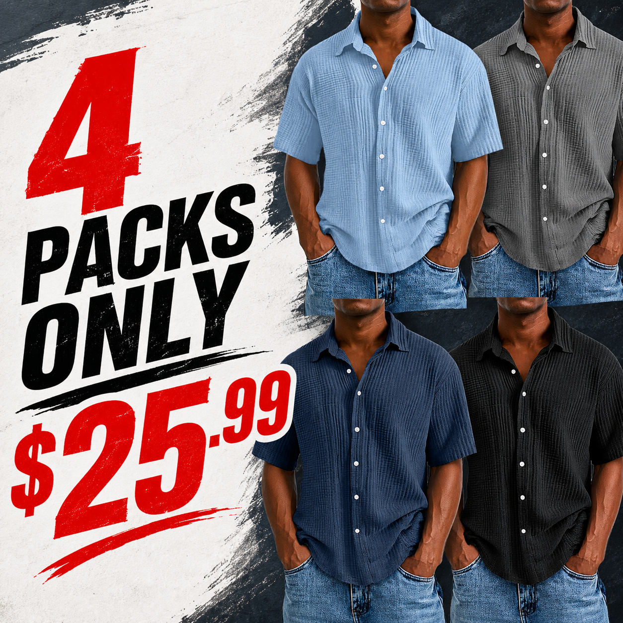 Men's Casual Loose And Comfortable Textured Short-sleeved Shirt