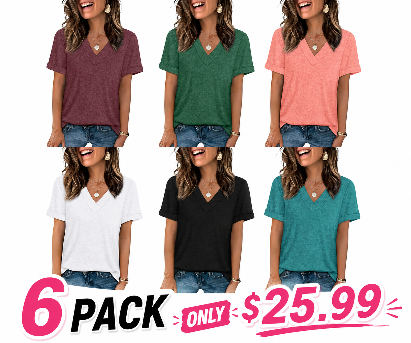 WIHOLL Womens Summer Tops Short Sleeve Basic Casual V Neck T Shirts Trendy