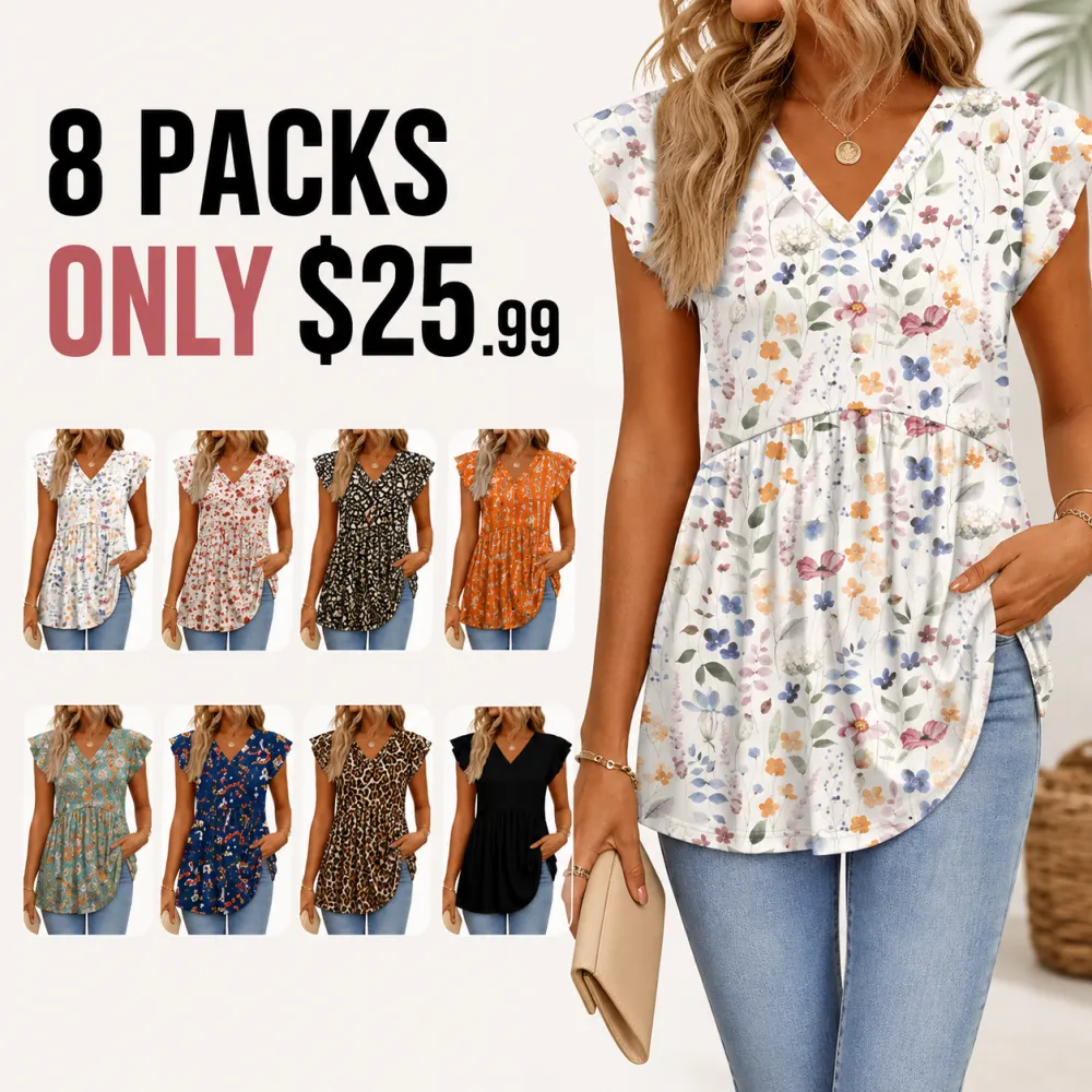 ⚡FINAL SALE⚡- 8 PACK Women’s Summer Casual Tops – Babydoll Ruffle Sleeve Blouses