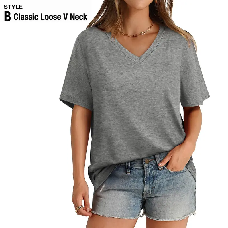 WIHOLL Womens Summer Tops Short Sleeve Basic Casual V Neck T Shirts Trendy Fashion 2025