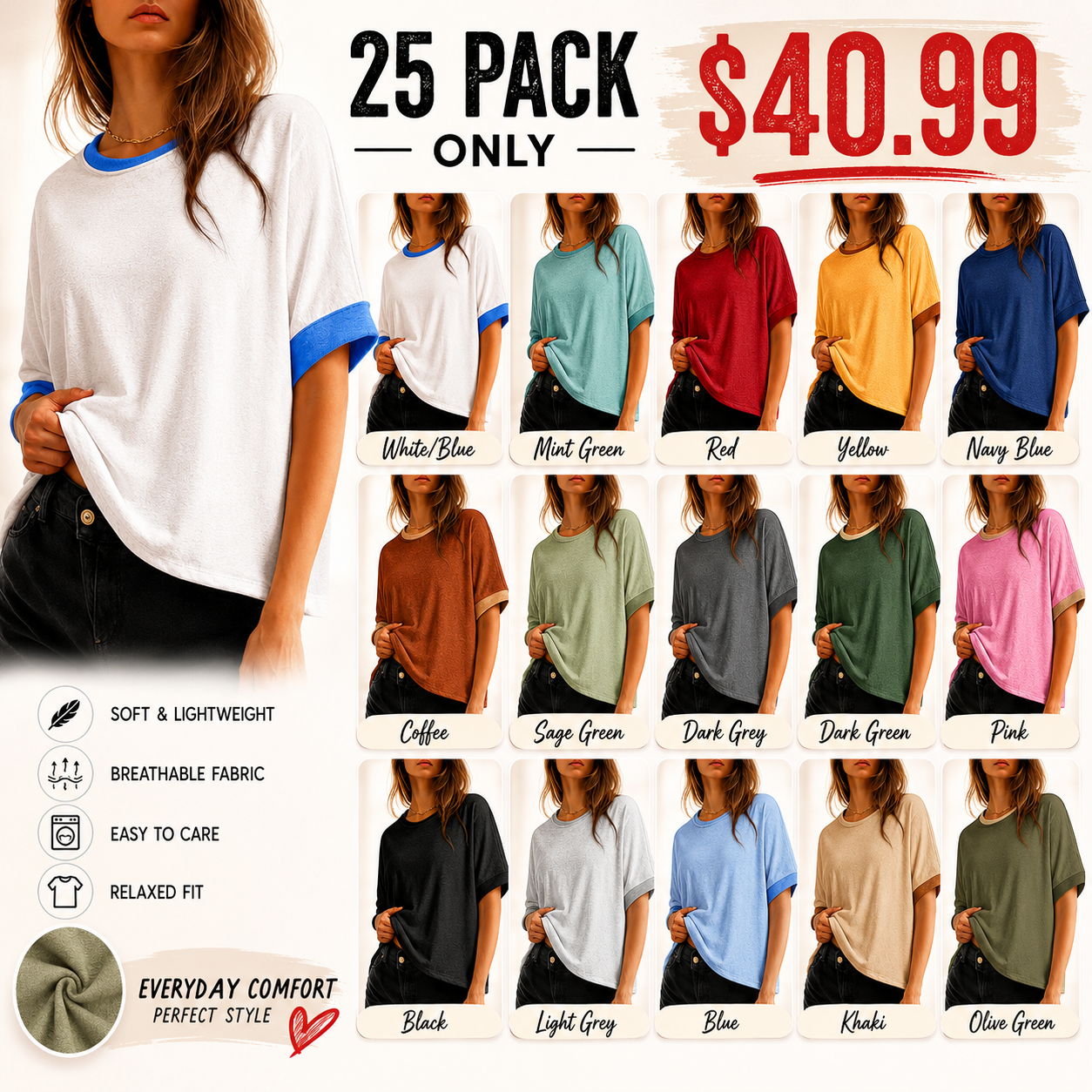 Women's Tops for Women 2026 Loose Oversized Basic Tee Comfortable Soft Fabric Flattering Fit