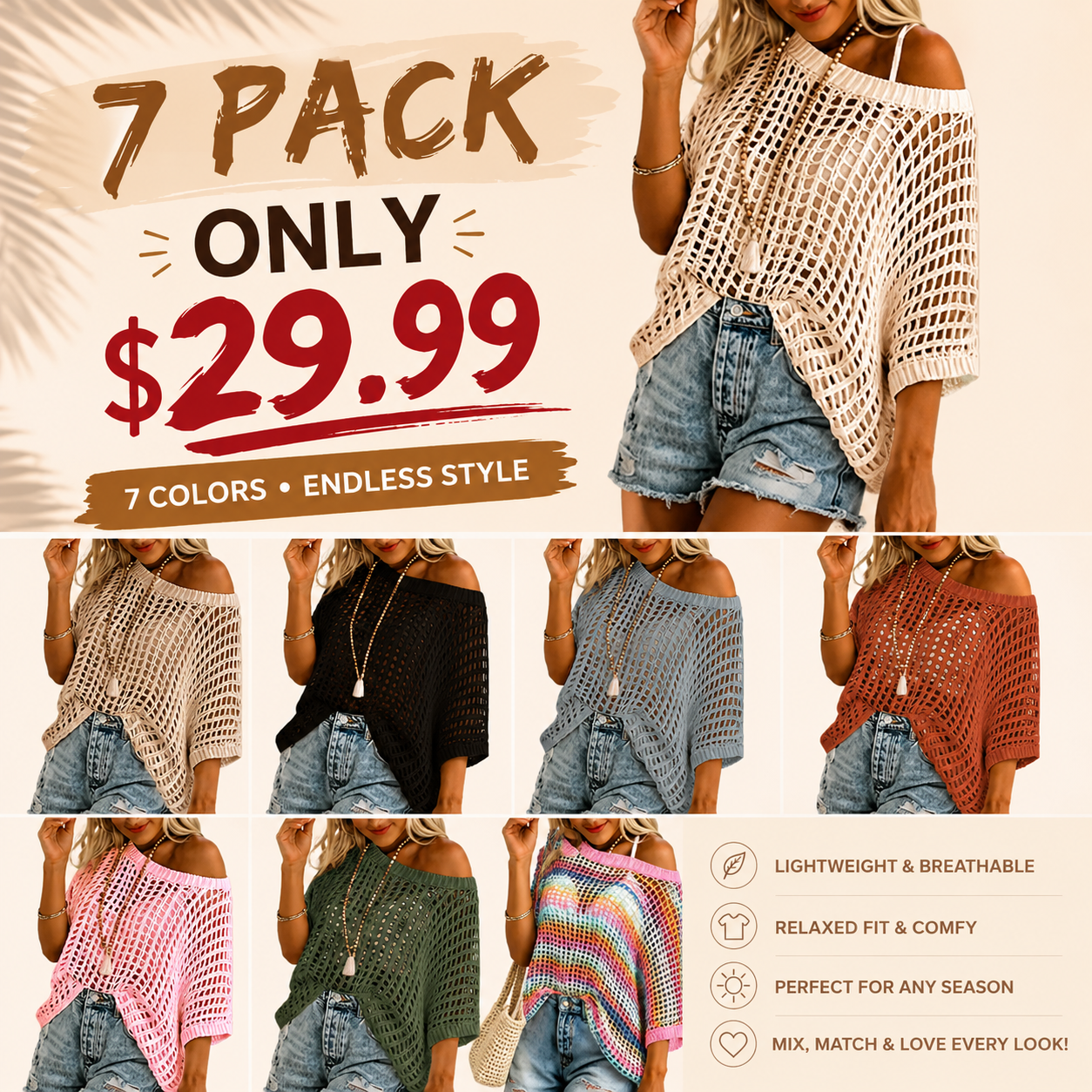 Womens Summer Scoop Neck Short Sleeve Sweater Casual Crochet Hollow Out Knit Tops Pullover Shirts Beach Coverup