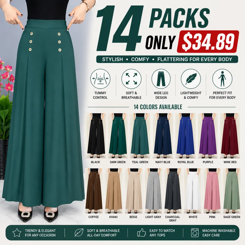 ⚡FINAL SALE⚡- 8 PACK Women’s High Waist Wide-Leg Pants – Double Button Elegant Palazzo Trousers