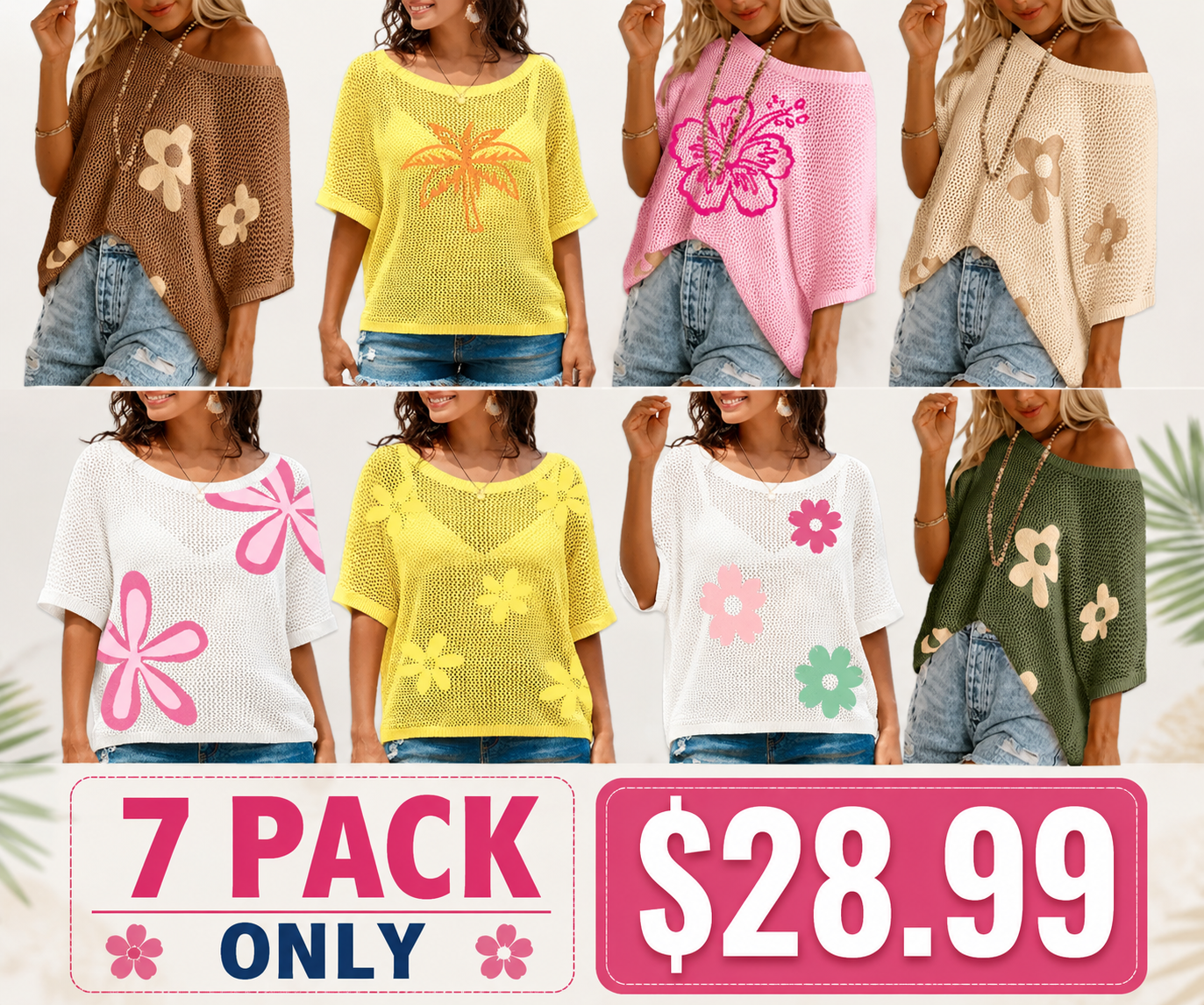 Womens Floral Fashion Summer Tops 2026 Short Sleeve Crochet Sweaters Swimsuit Cover Ups Lightweight Knit Pullover