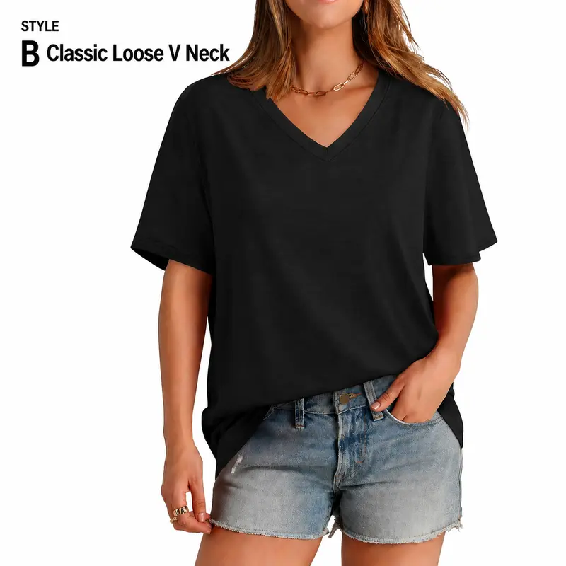 WIHOLL Womens Summer Tops Short Sleeve Basic Casual V Neck T Shirts Trendy Fashion 2025