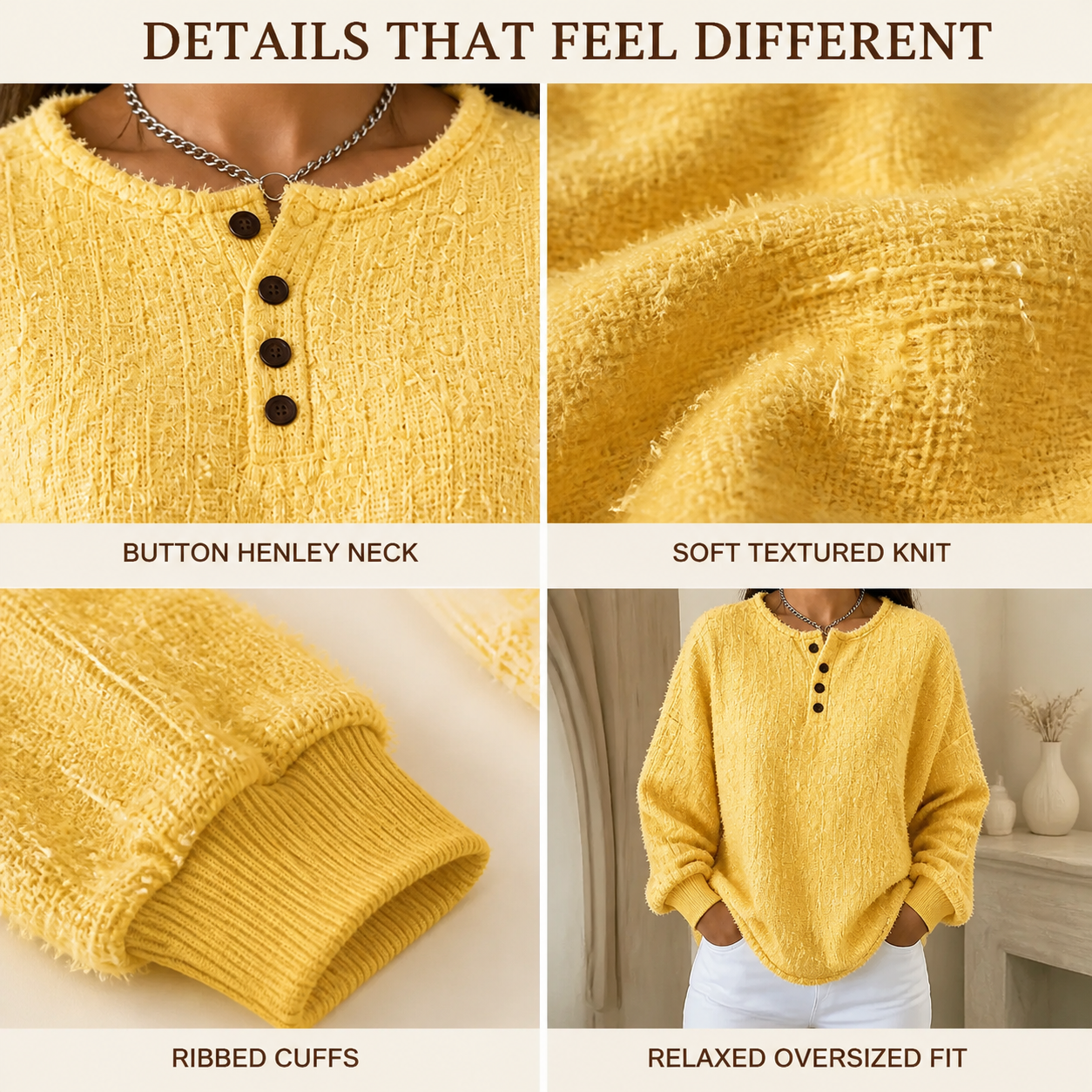 Textured Henley Pullover details