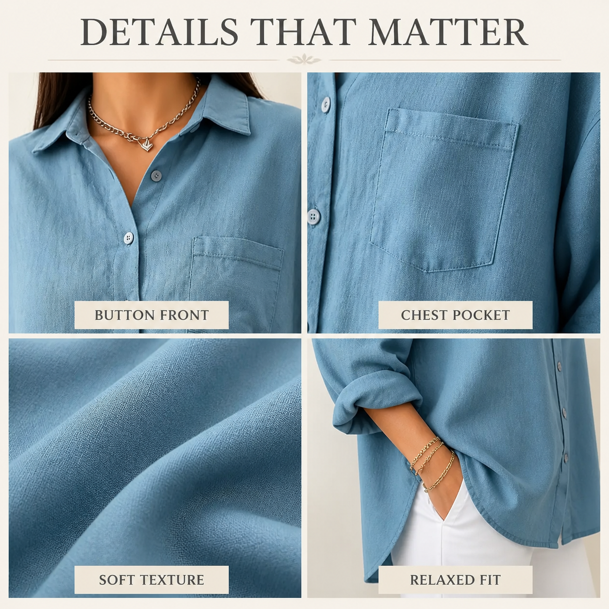Womens button up blouse details