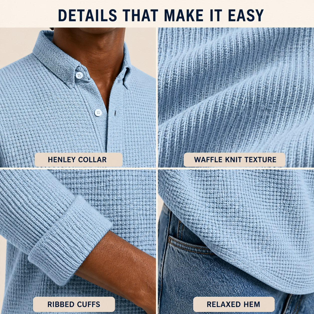 Waffle Knit Henley Pullover details