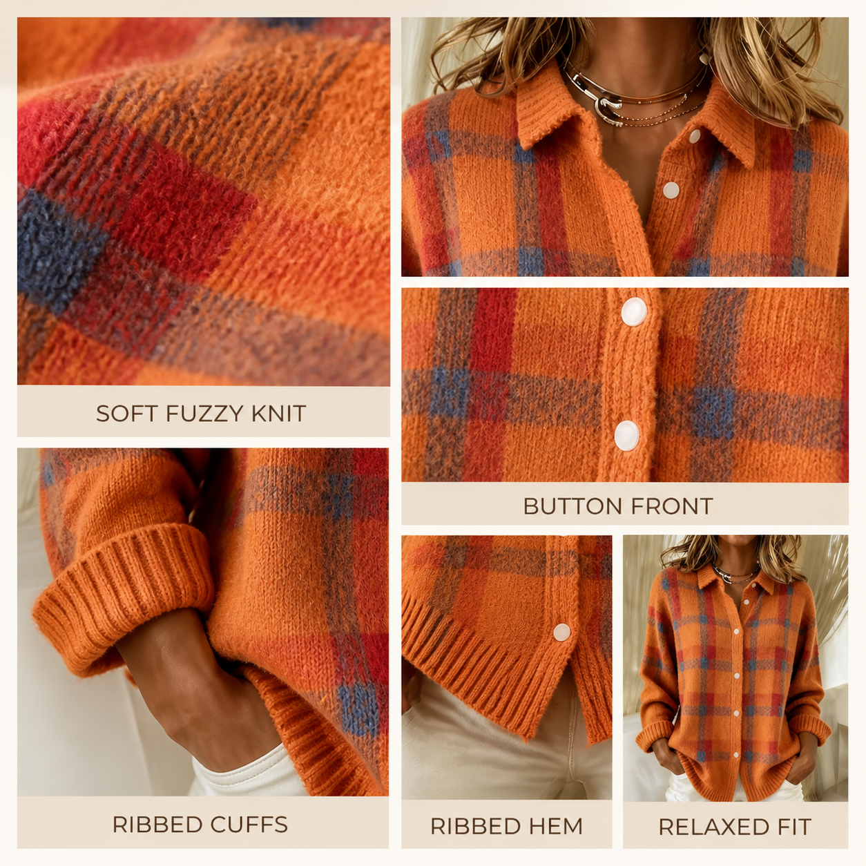Plaid cardigan product details