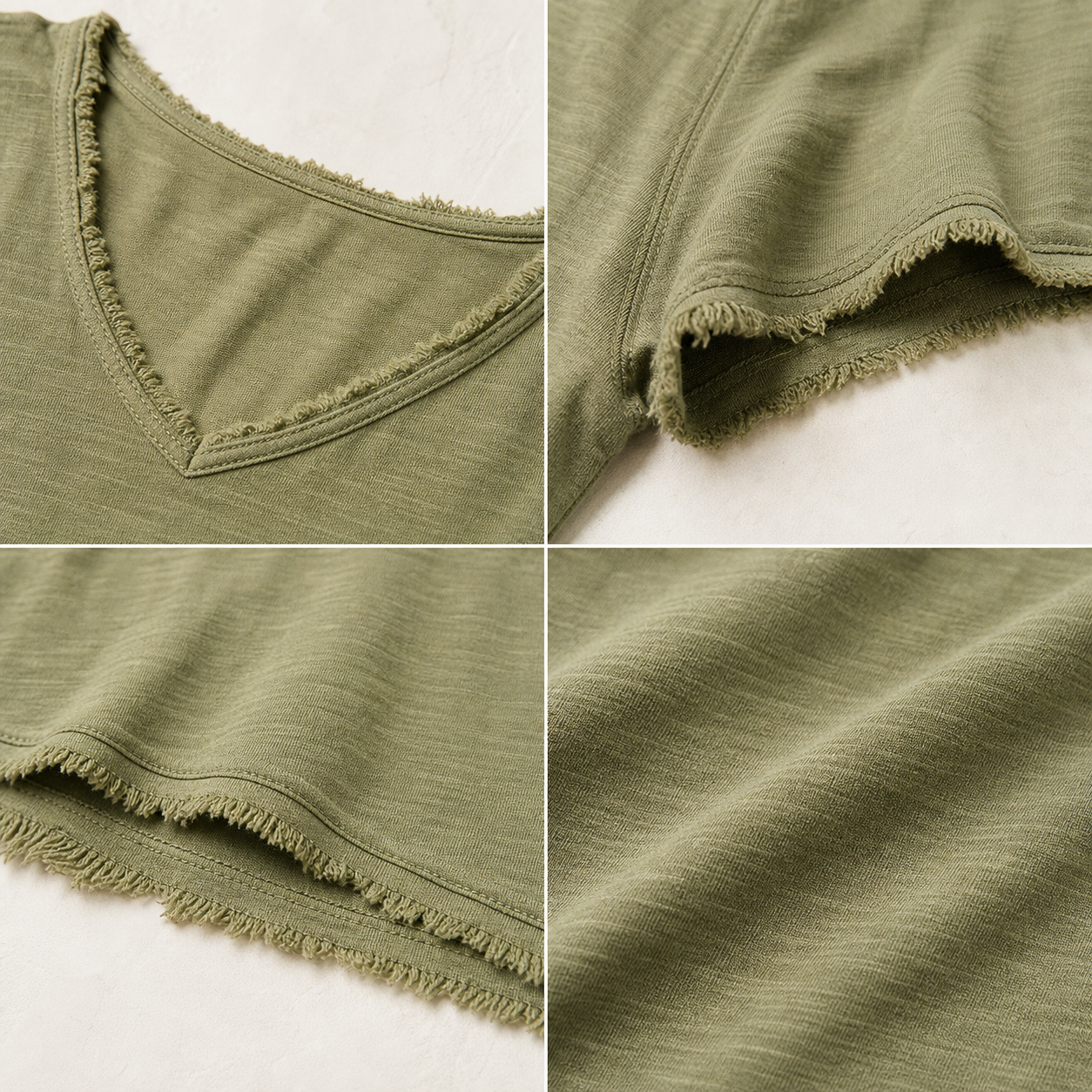 Raw edge neckline sleeve hem and fabric detail collage