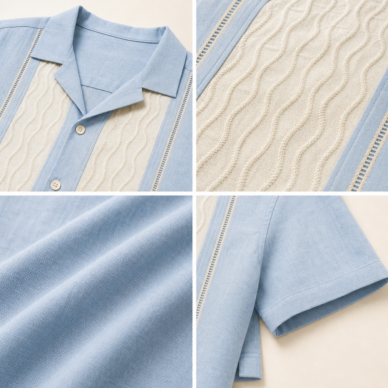 Men's resort panel shirt detail collage
