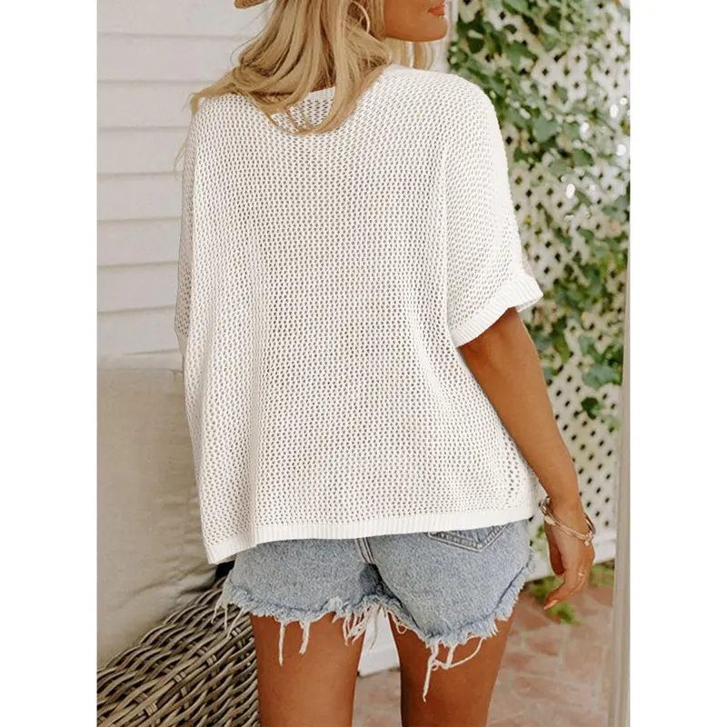 Womens Floral Fashion Summer Tops 2026 Short Sleeve Crochet Sweaters Swimsuit Cover Ups Lightweight Knit Pullover