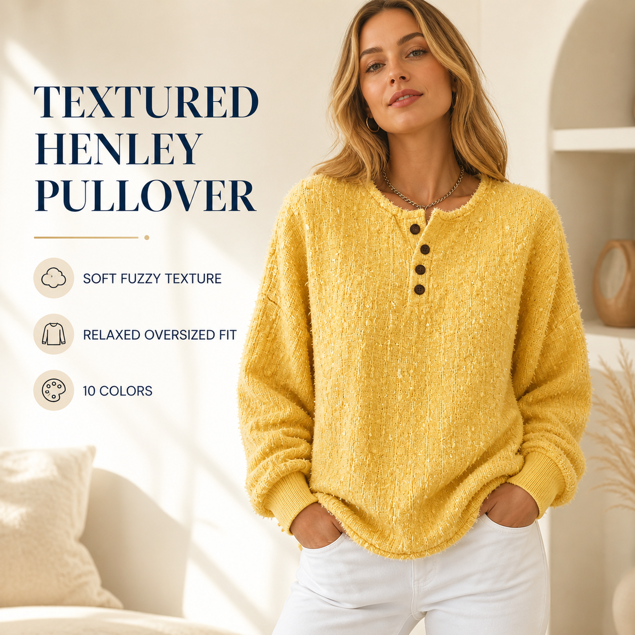 Women's Textured Henley Pullover