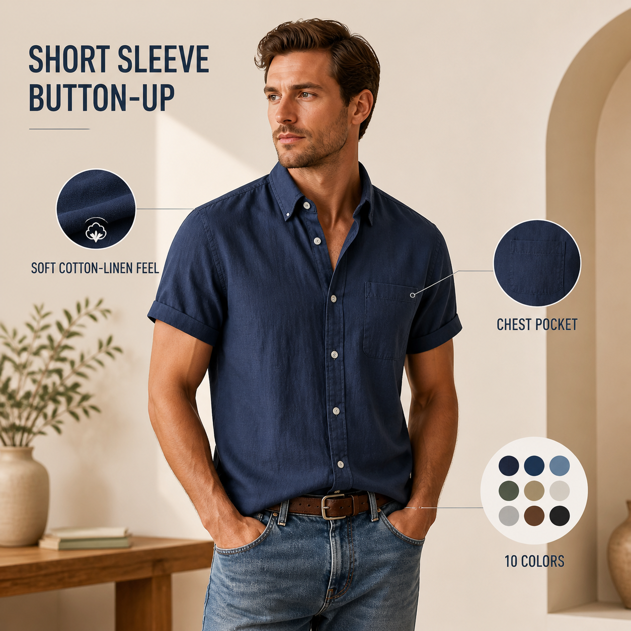 Men's Short Sleeve Button-Up Shirt