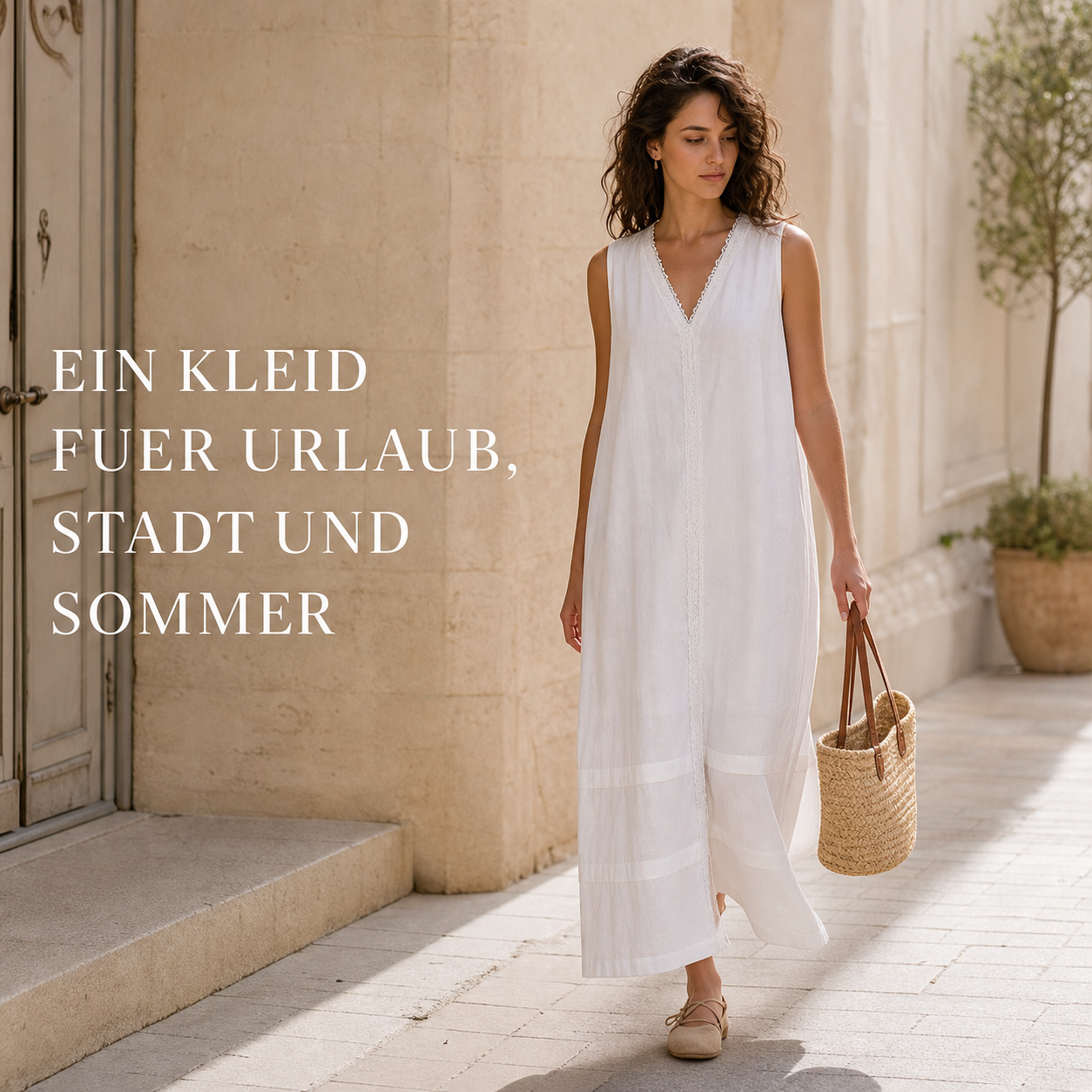 Damen Leinen Maxikleid sommerliches Lifestyle Foto