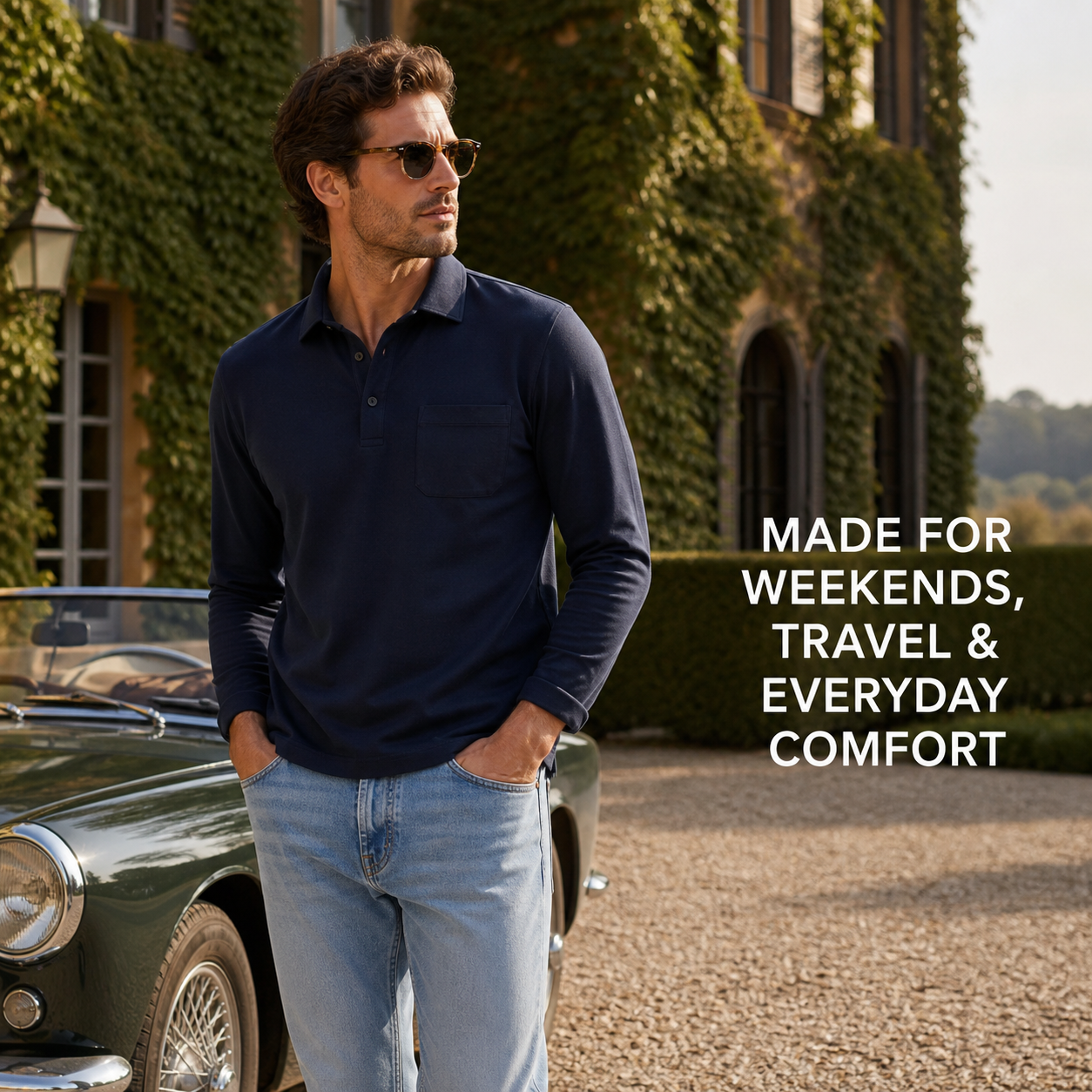 Mens soft long sleeve pocket polo lifestyle