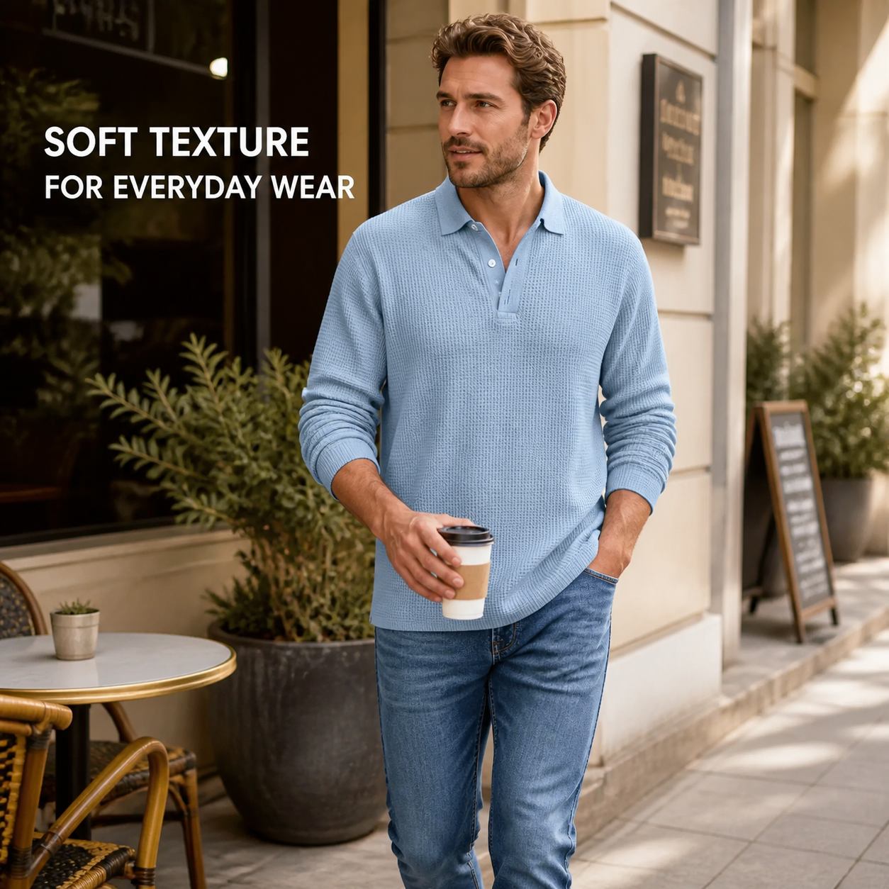 Waffle Knit Henley Pullover lifestyle
