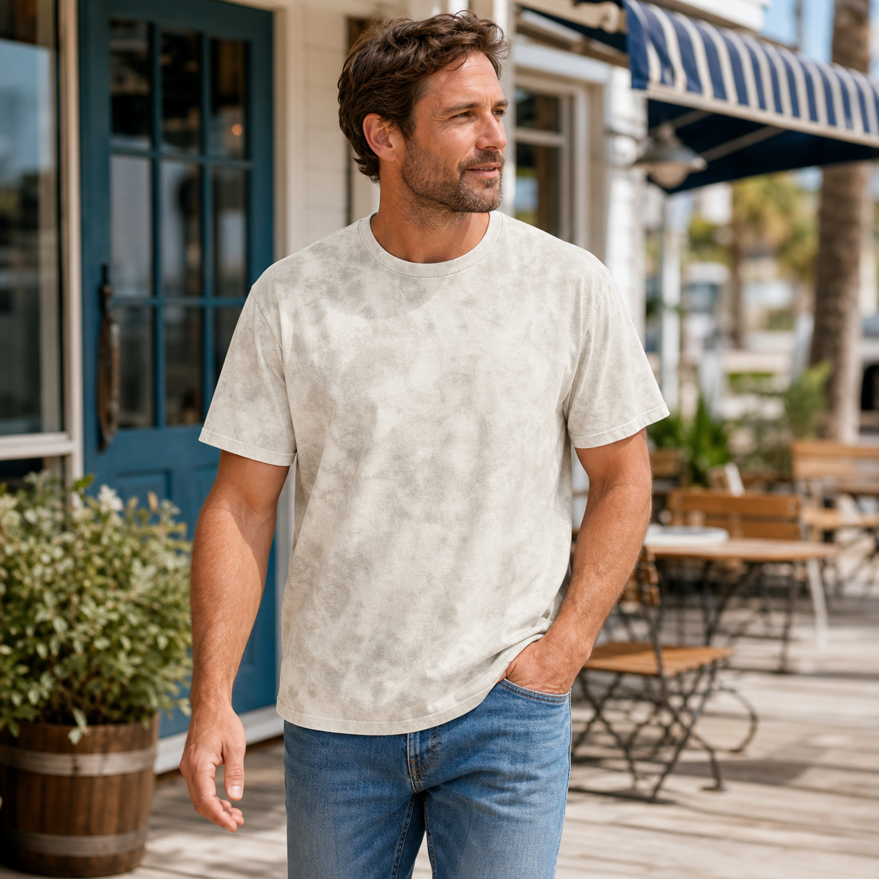 Men's mineral wash crewneck tee lifestyle scene