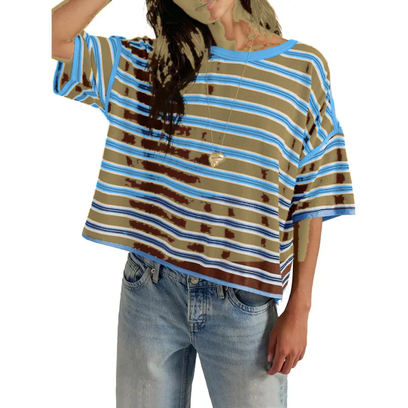 Khaki Blue Stripe striped boxy tee