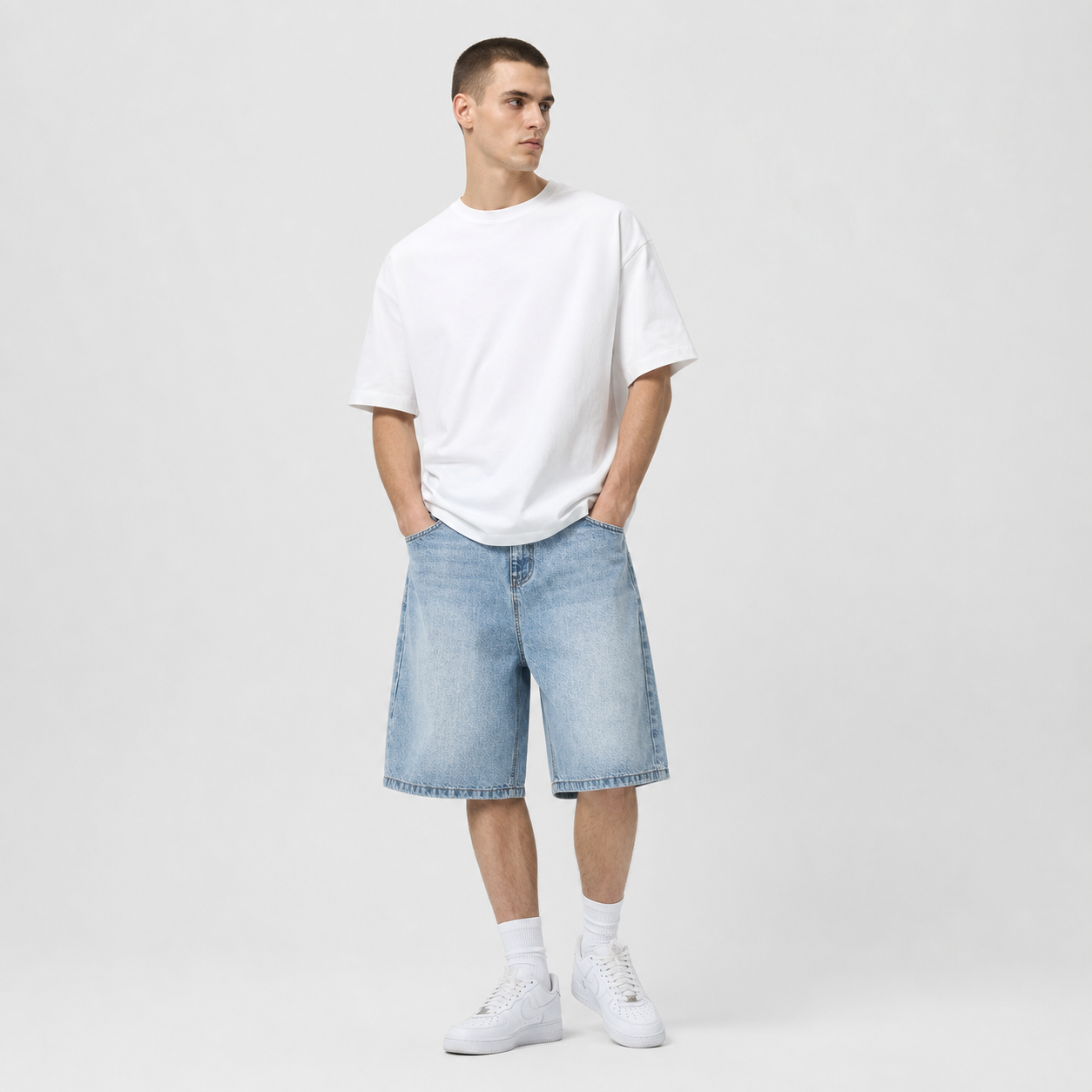 Light Wash men's baggy denim shorts