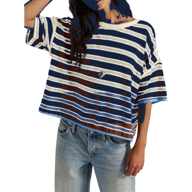 Navy Cream Stripe striped boxy tee