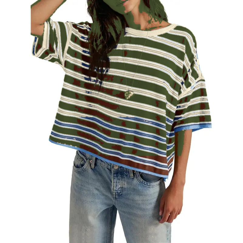 Olive Cream Stripe striped boxy tee