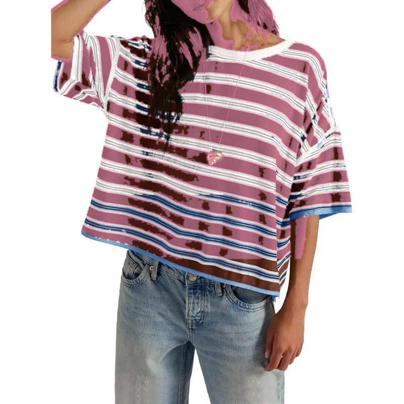 Pink White Stripe striped boxy tee