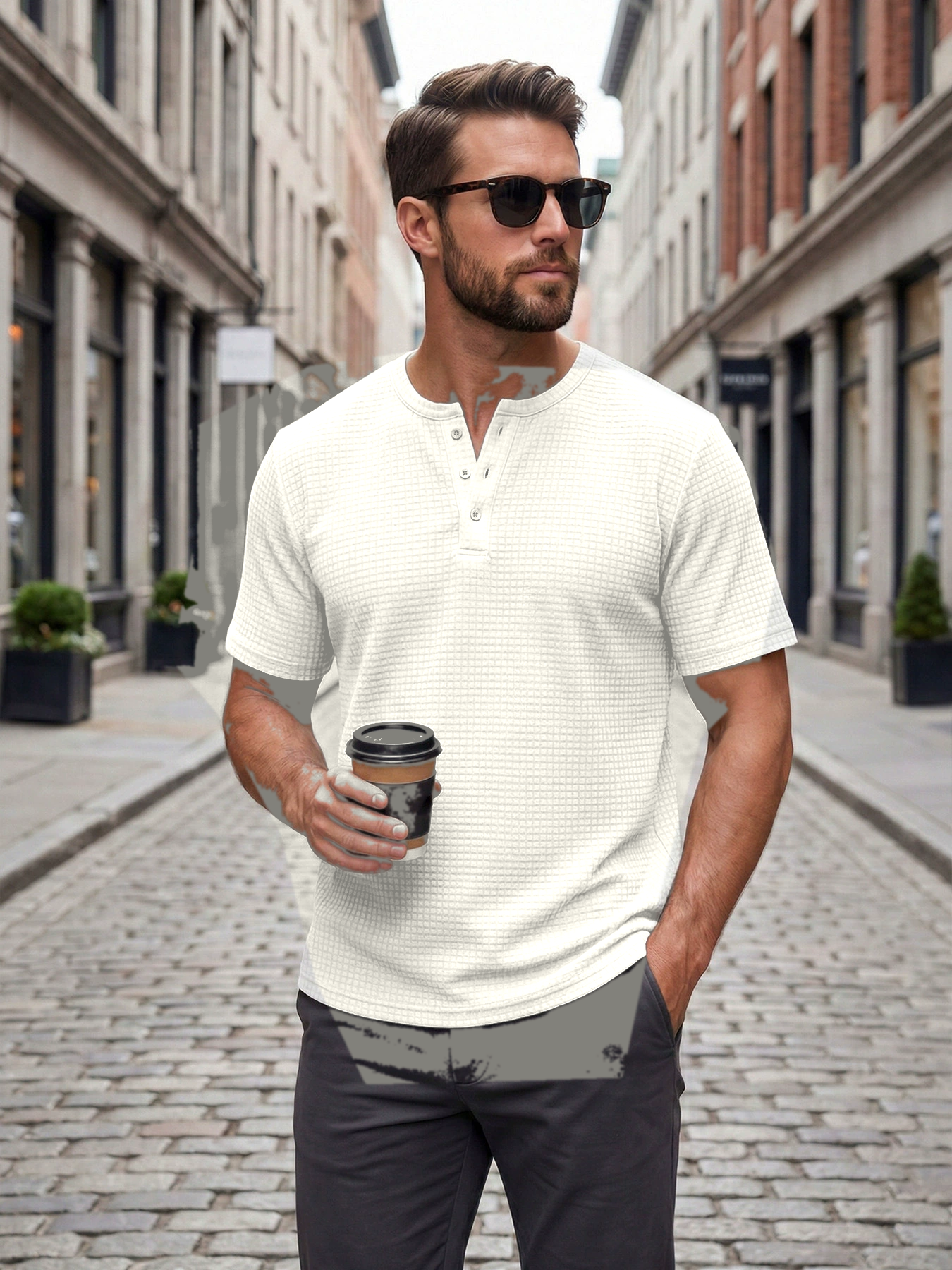 White waffle henley tee