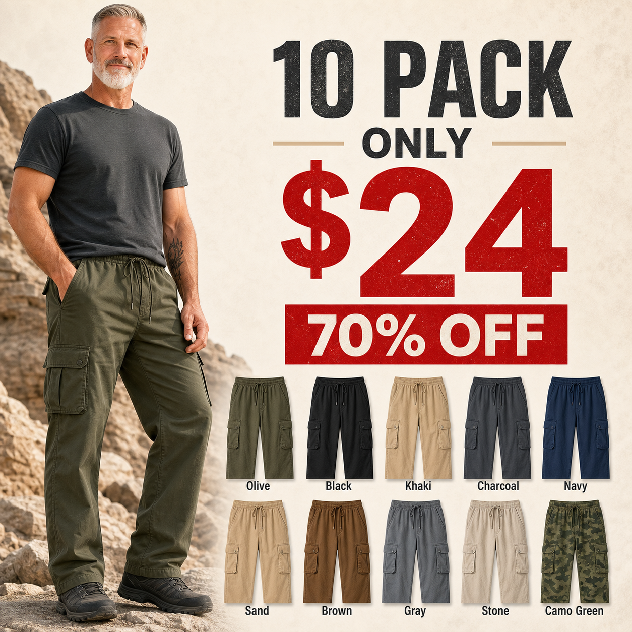 10 pack only 24 dollars outdoor utility cargo pants clearance