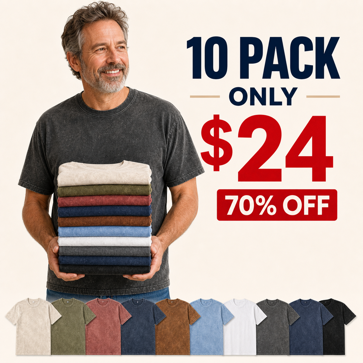 10 pack clearance men's mineral wash crewneck tee